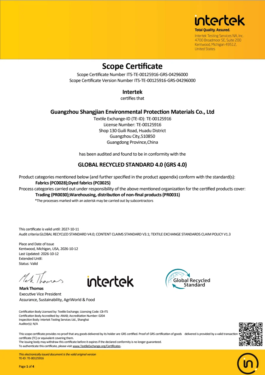 First-page preview of the GRS 4.0 scope certificate