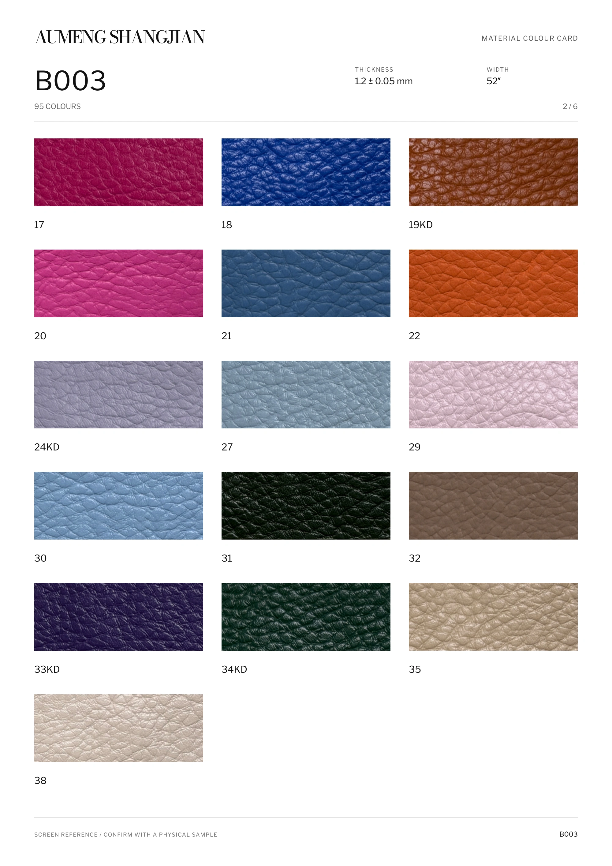 B003 Pebbled grain · Electronic colour card · 2 / 6