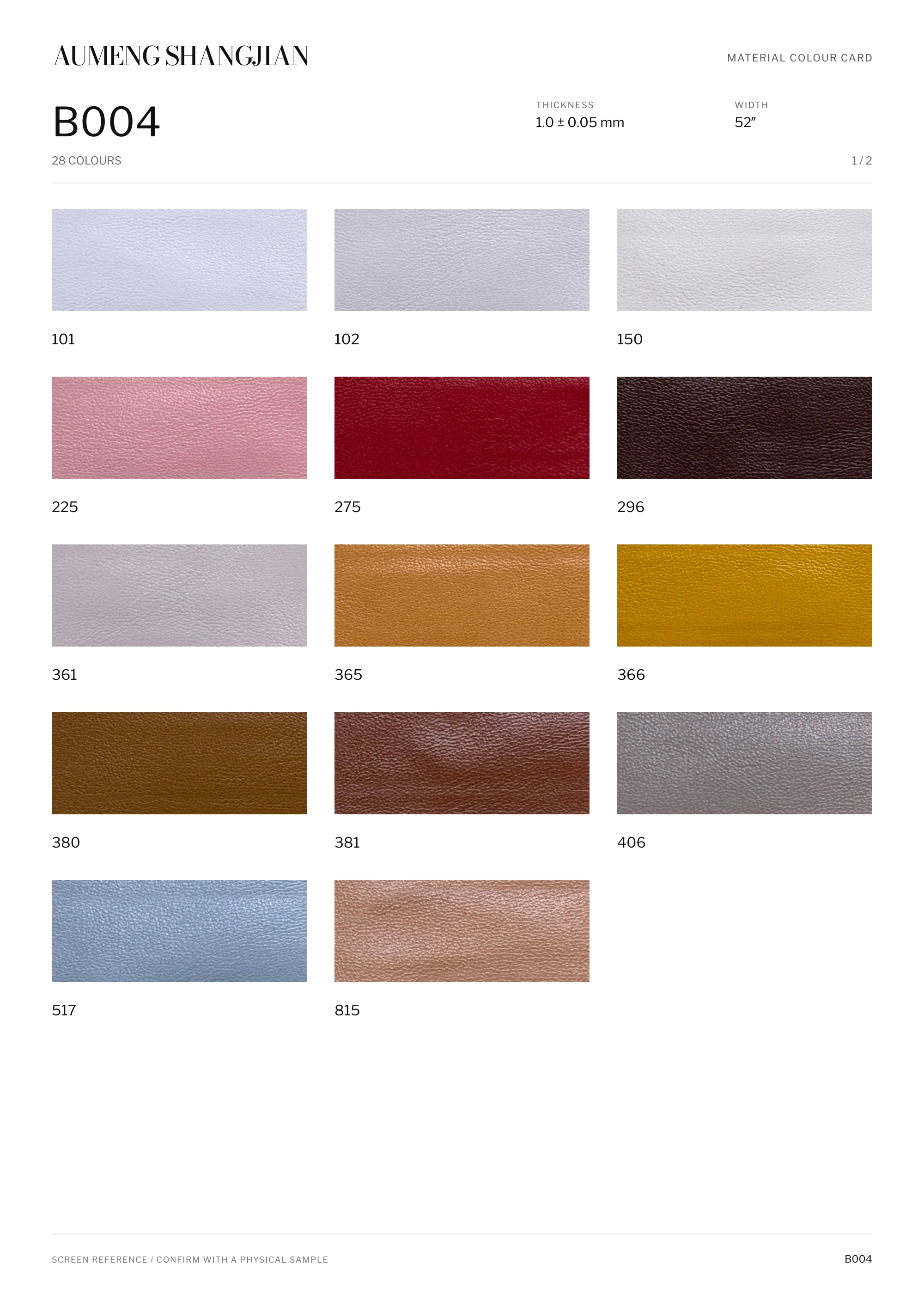 B004 Nappa grain · Electronic colour card · 1 / 2