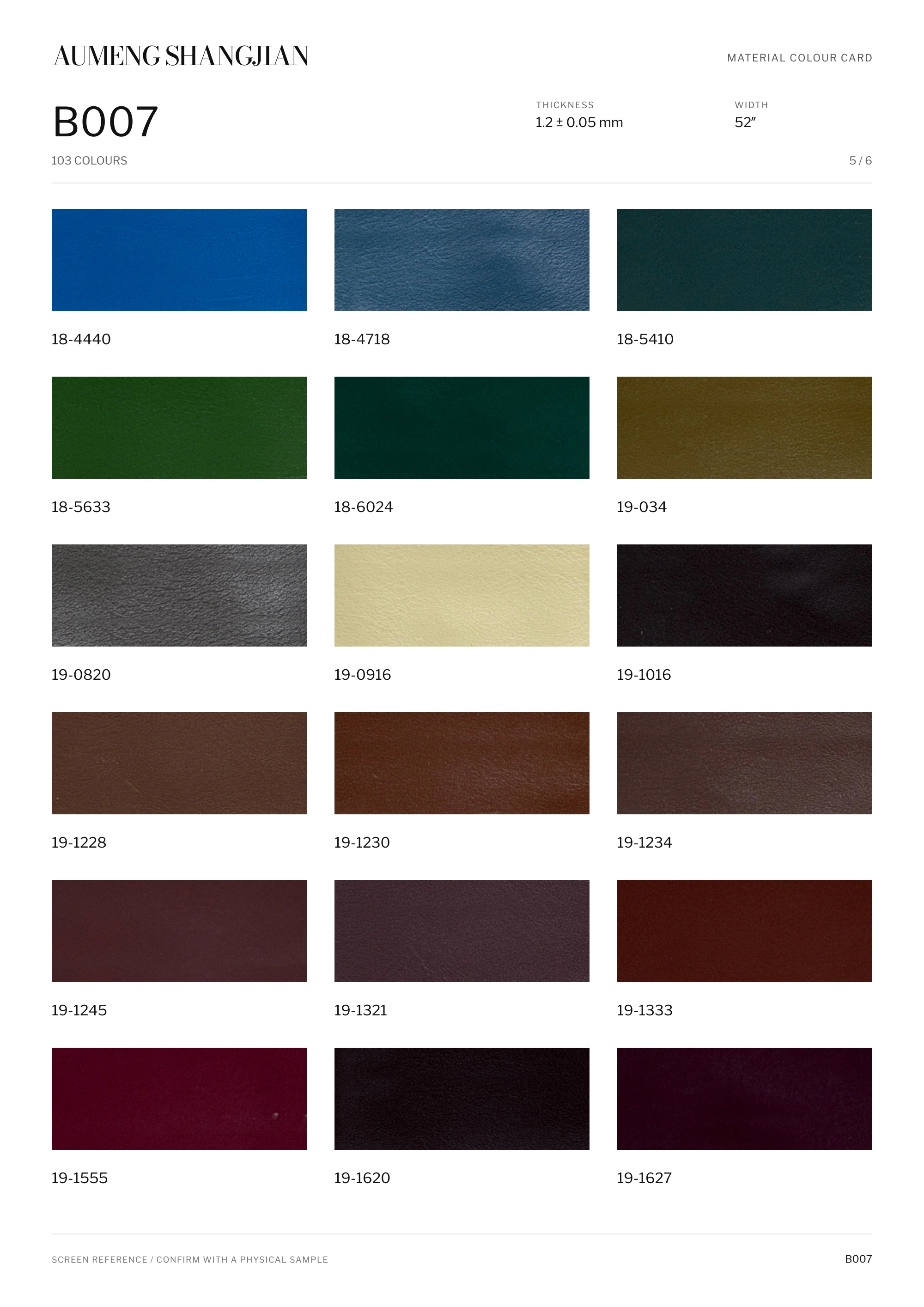 B007 Smooth surface · Electronic colour card · 5 / 6