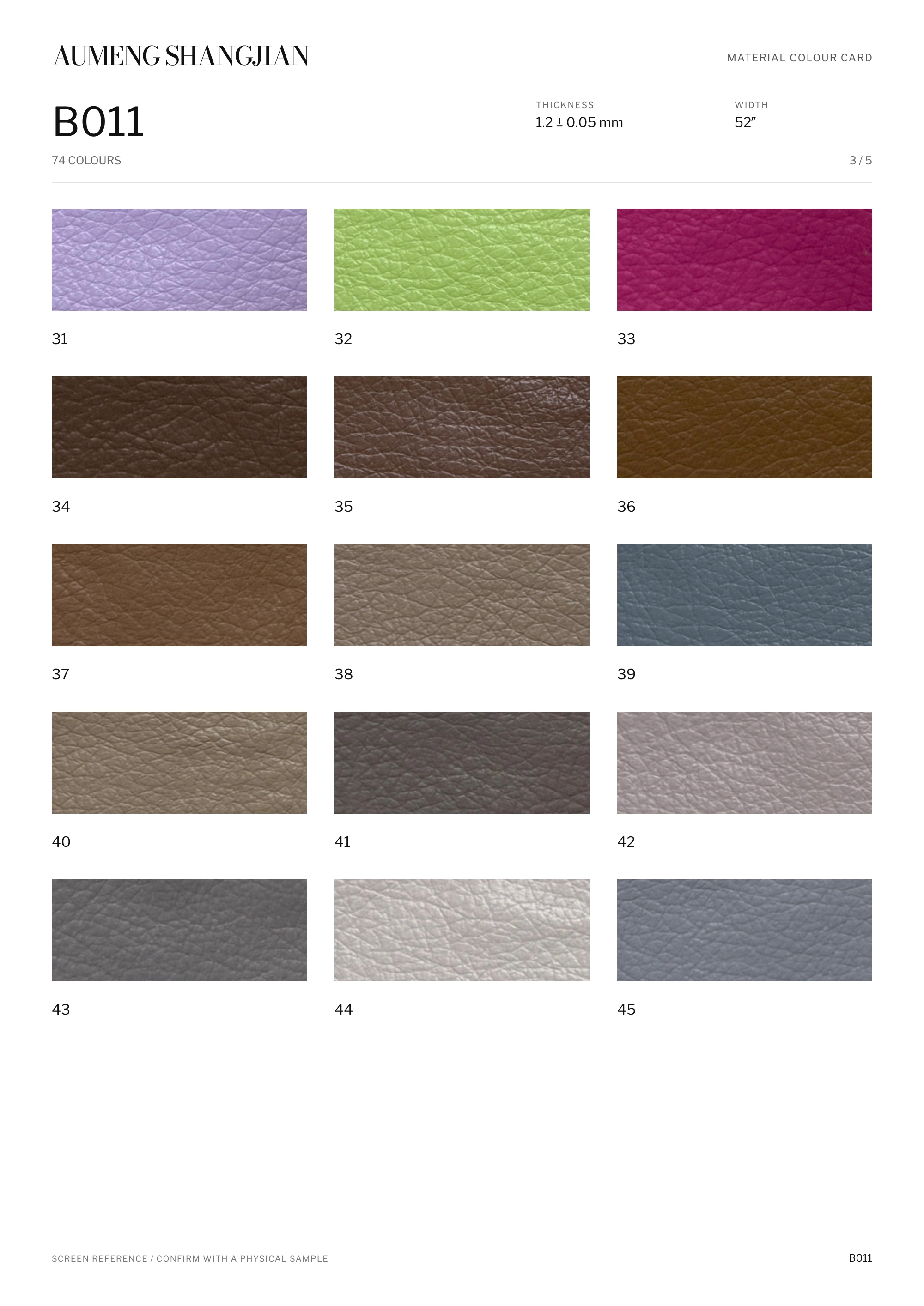 B011 Pebbled grain · Electronic colour card · 3 / 5