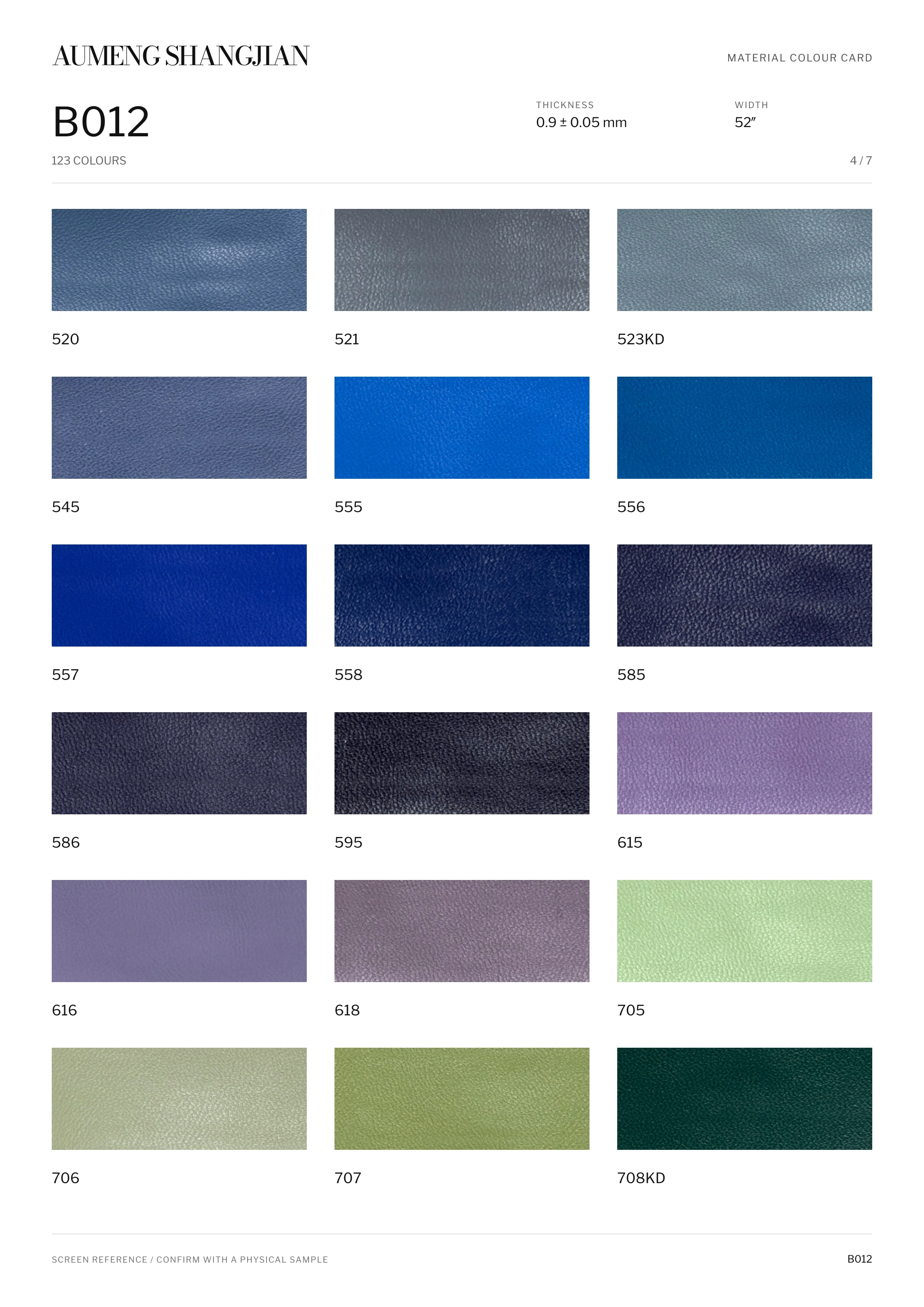 B012 Nappa grain · Electronic colour card · 4 / 7