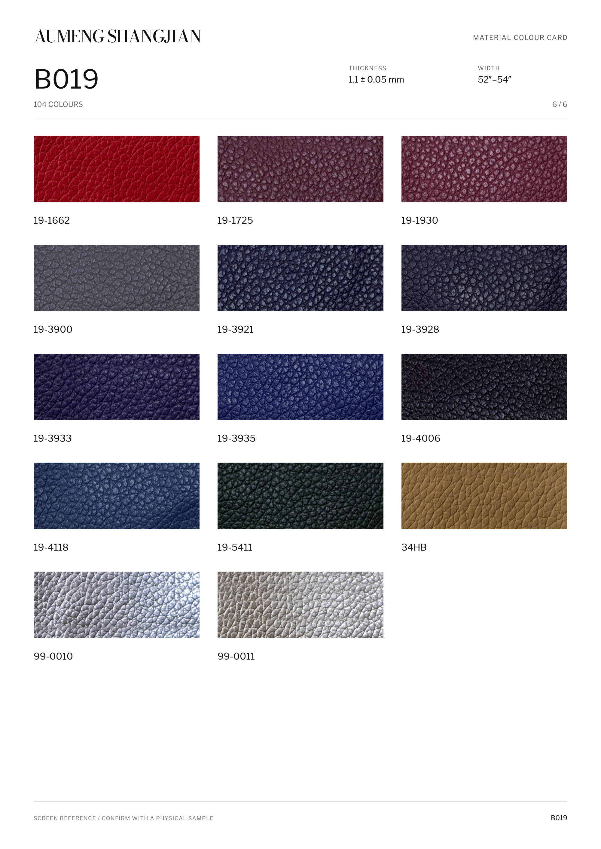 B019 Pebbled grain · Electronic colour card · 6 / 6