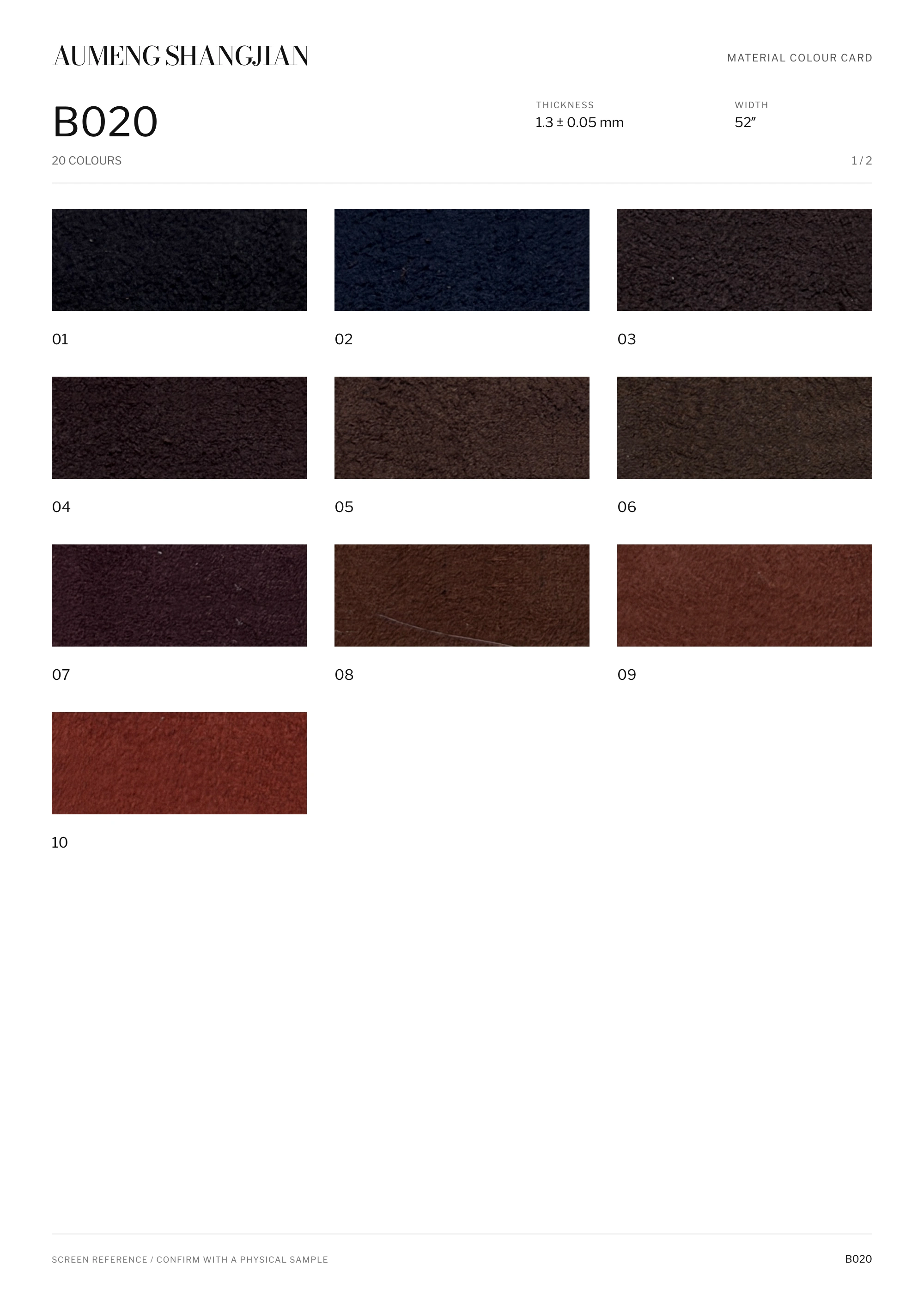 B020 Smooth surface · Electronic colour card · 1 / 2