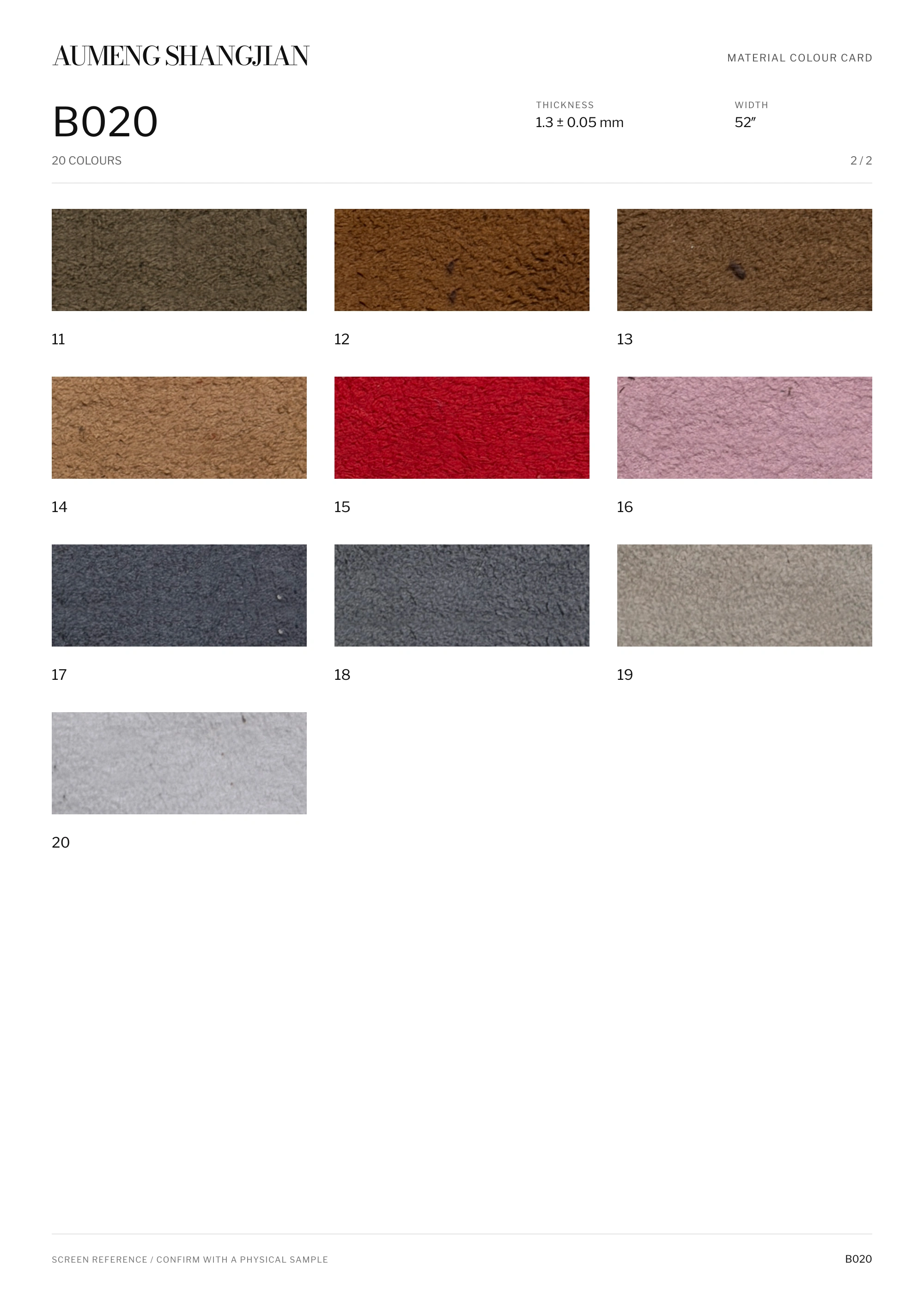 B020 Smooth surface · Electronic colour card · 2 / 2