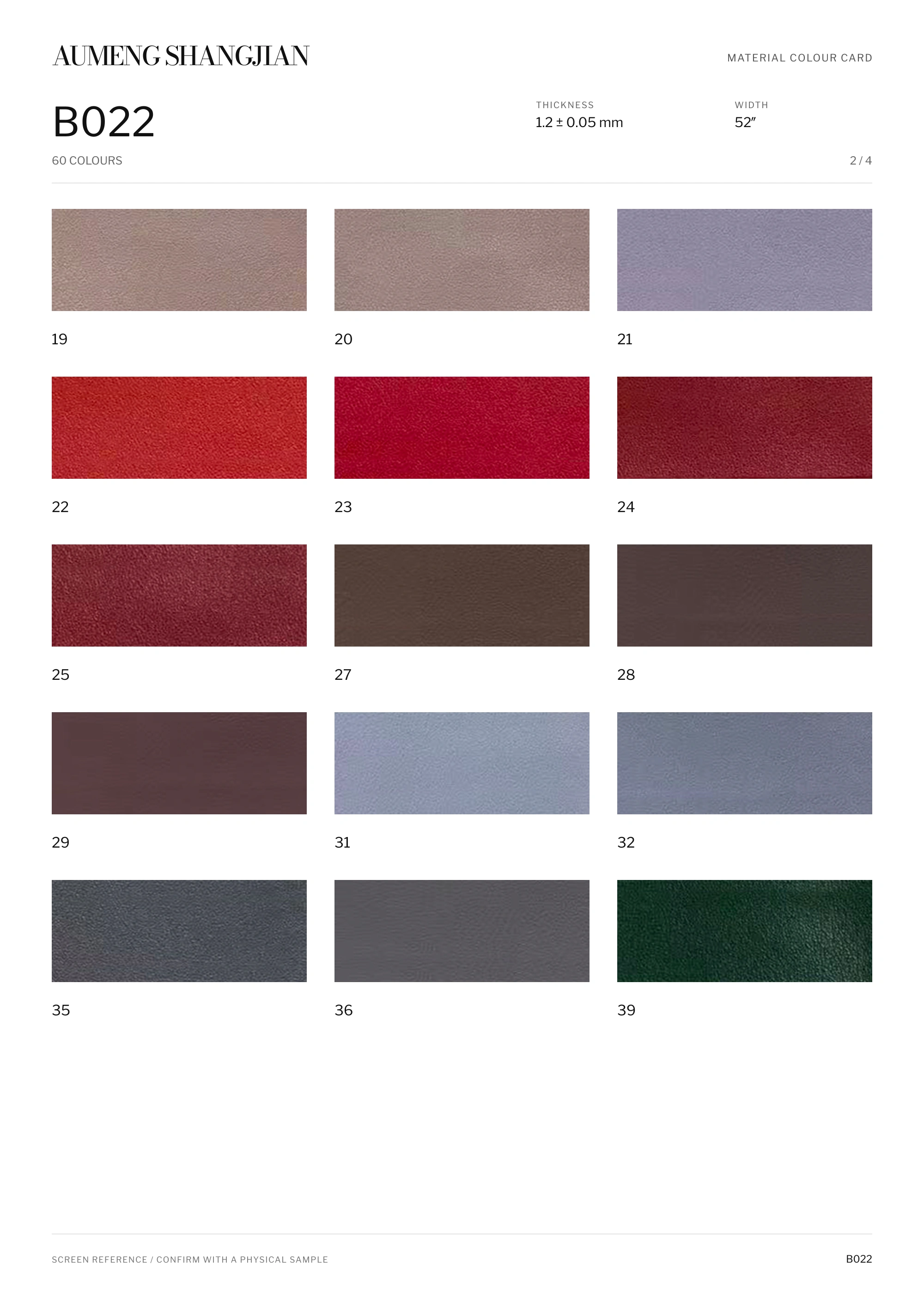 B022 Nappa grain · Electronic colour card · 2 / 4