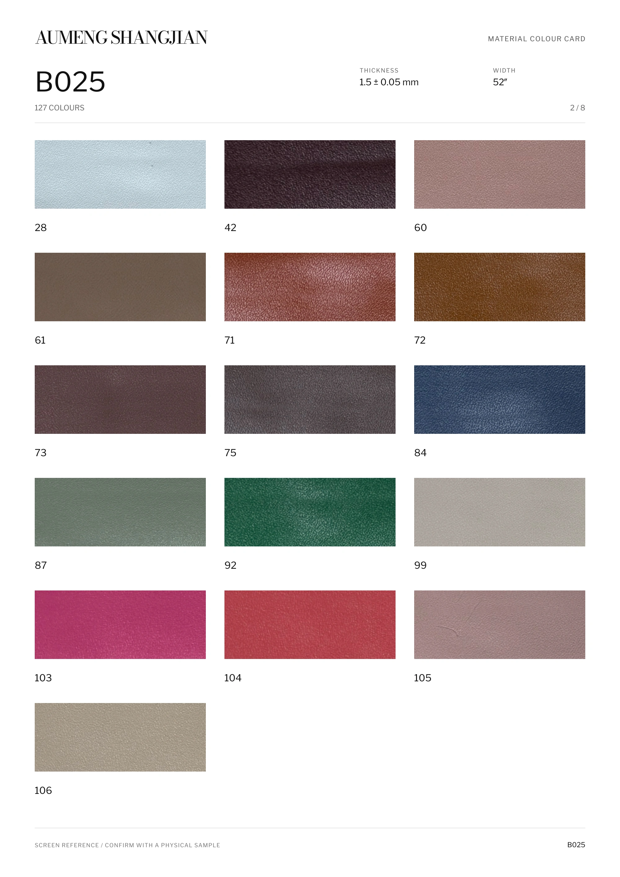 B025 Nappa grain · Electronic colour card · 2 / 8