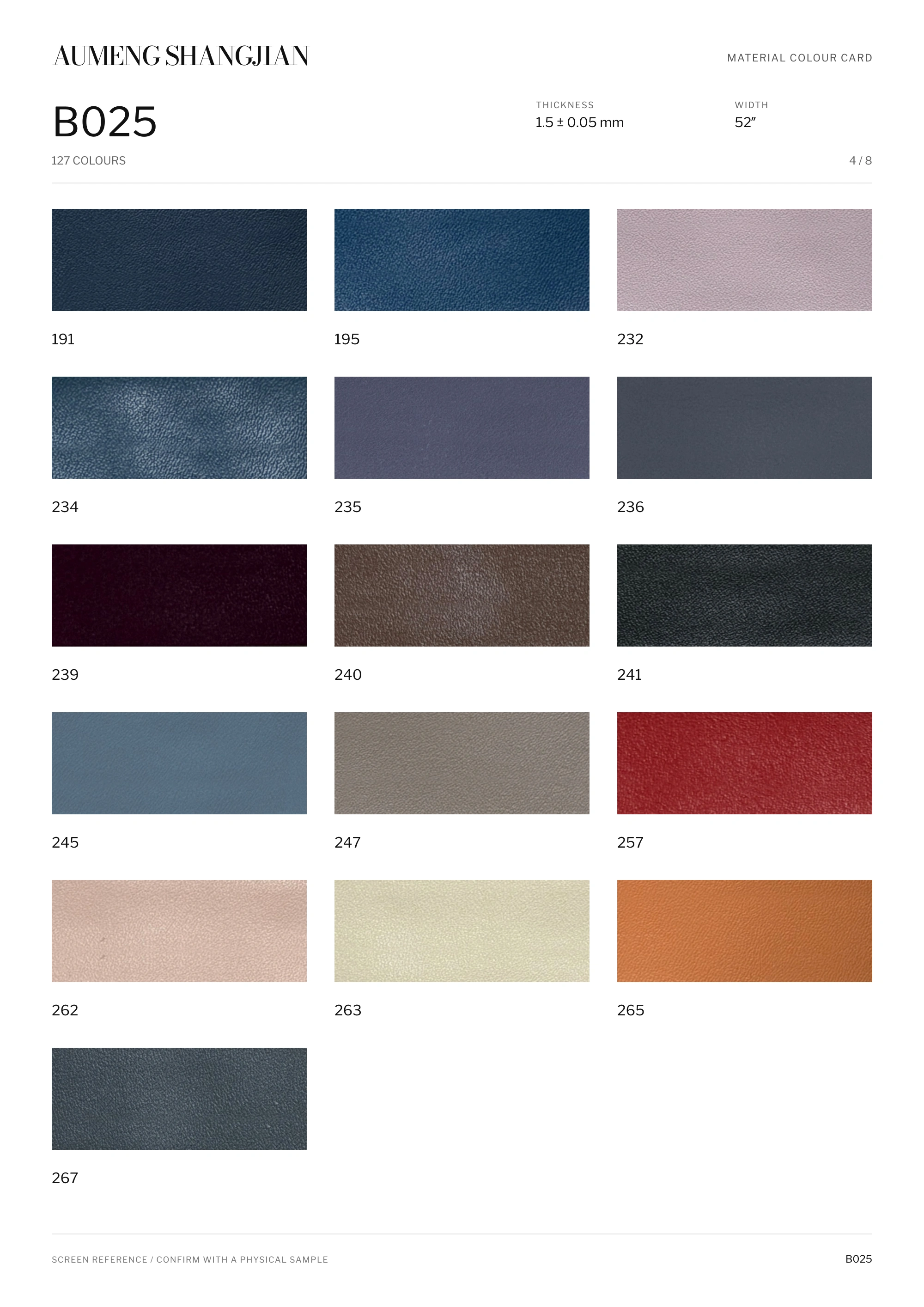 B025 Nappa grain · Electronic colour card · 4 / 8