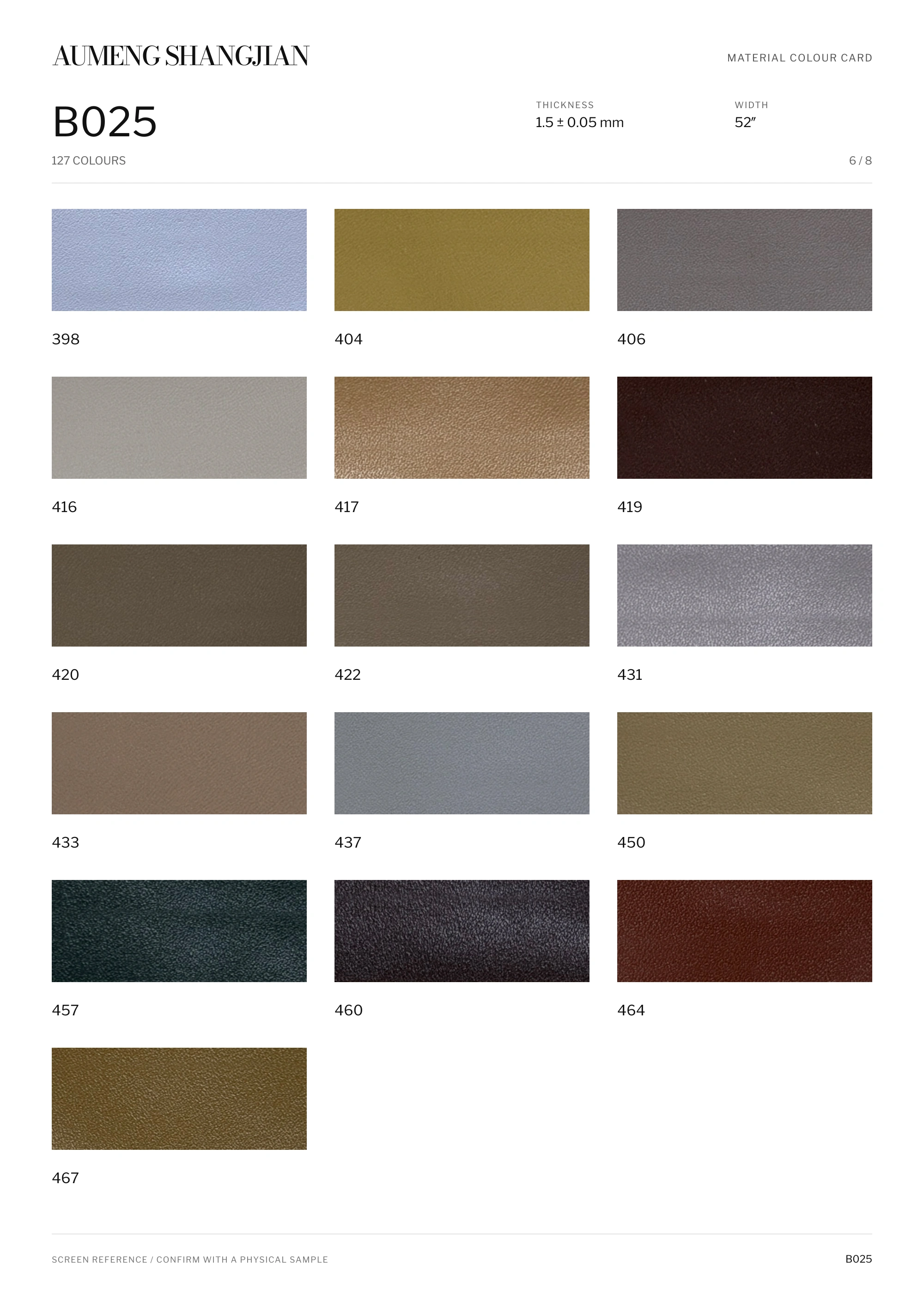 B025 Nappa grain · Electronic colour card · 6 / 8