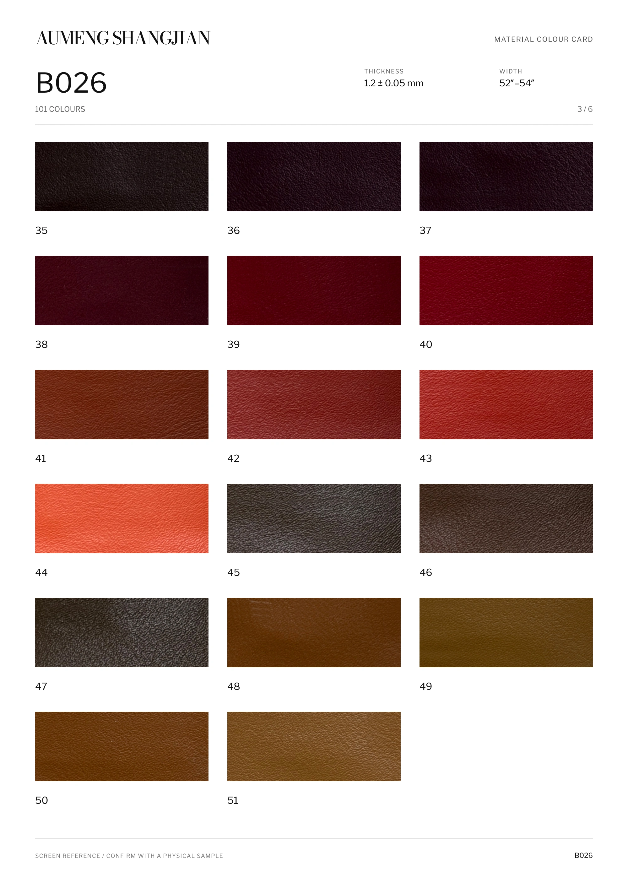 B026 Nappa grain · Electronic colour card · 3 / 6