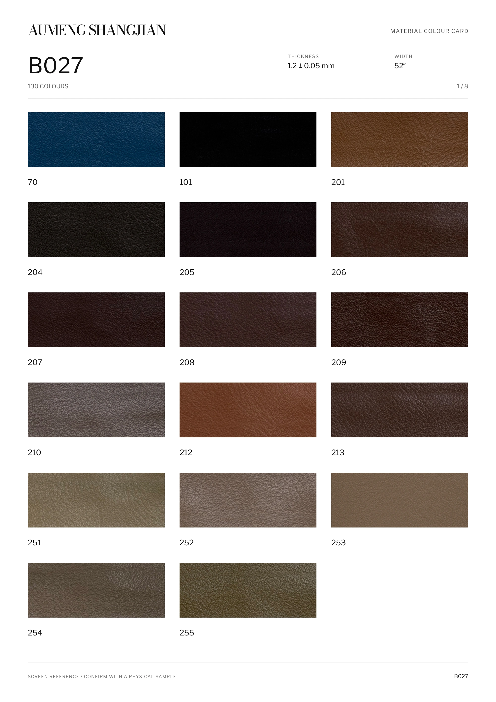 B027 Nappa grain · Electronic colour card · 1 / 8