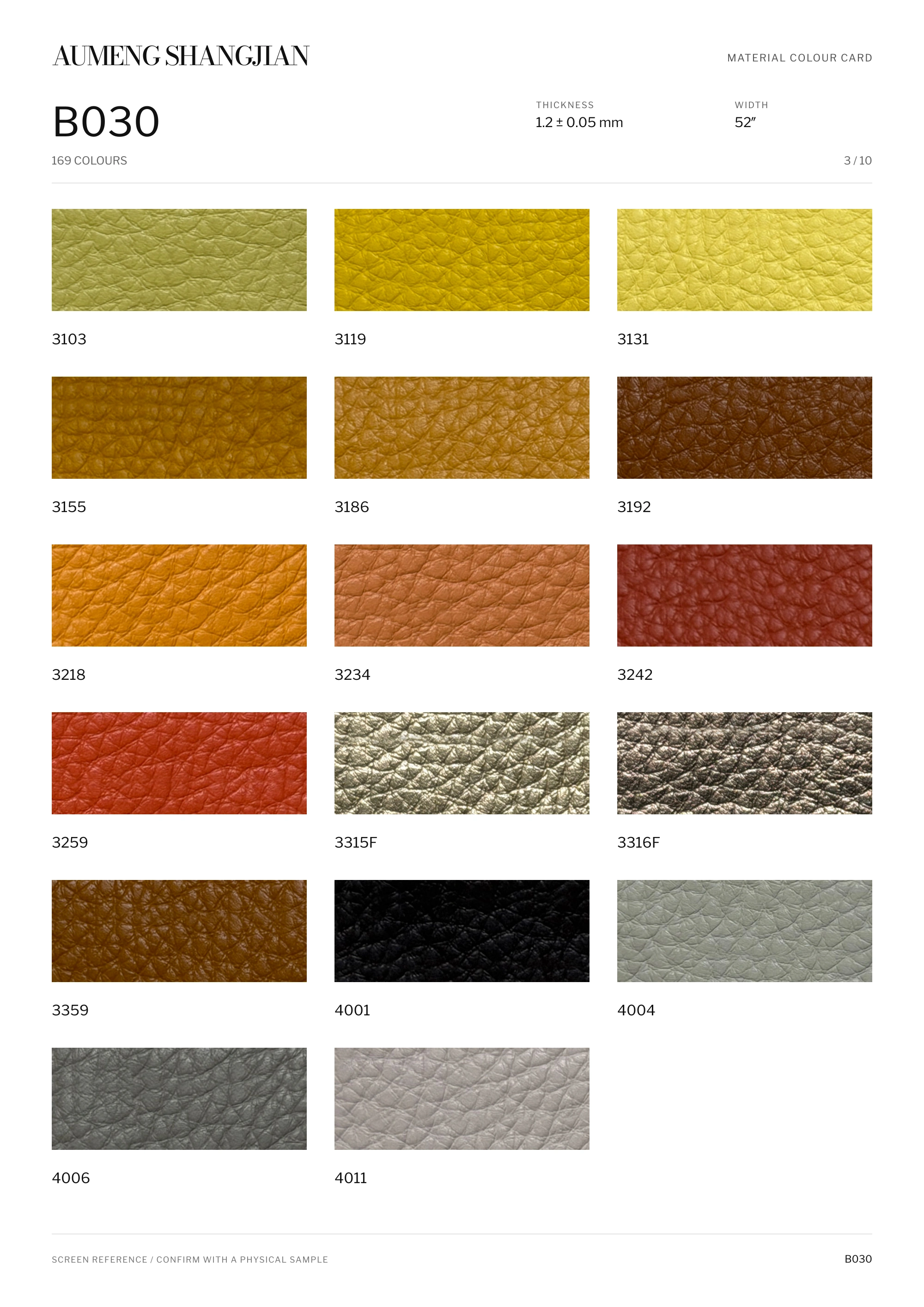 B030 Pebbled grain · Electronic colour card · 3 / 10