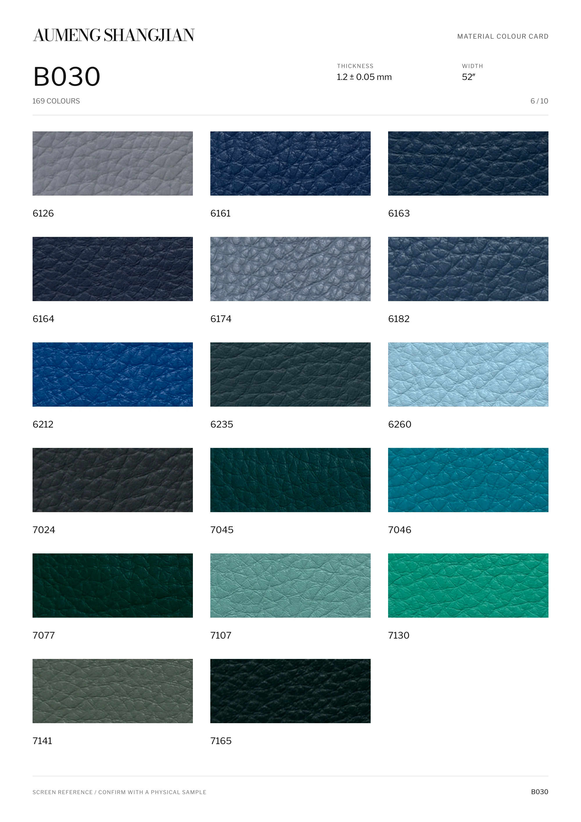 B030 Pebbled grain · Electronic colour card · 6 / 10