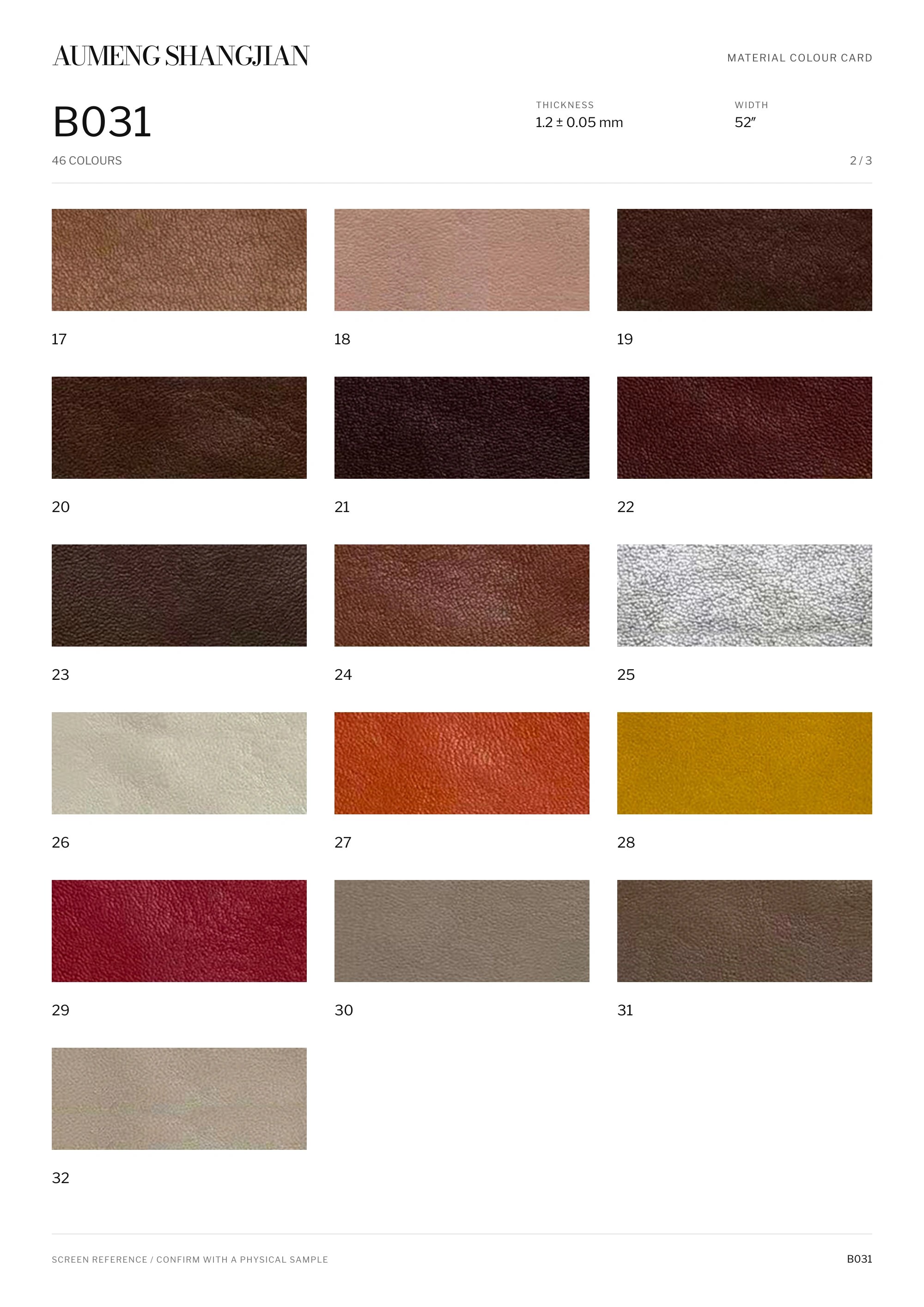 B031 Nappa grain · Electronic colour card · 2 / 3