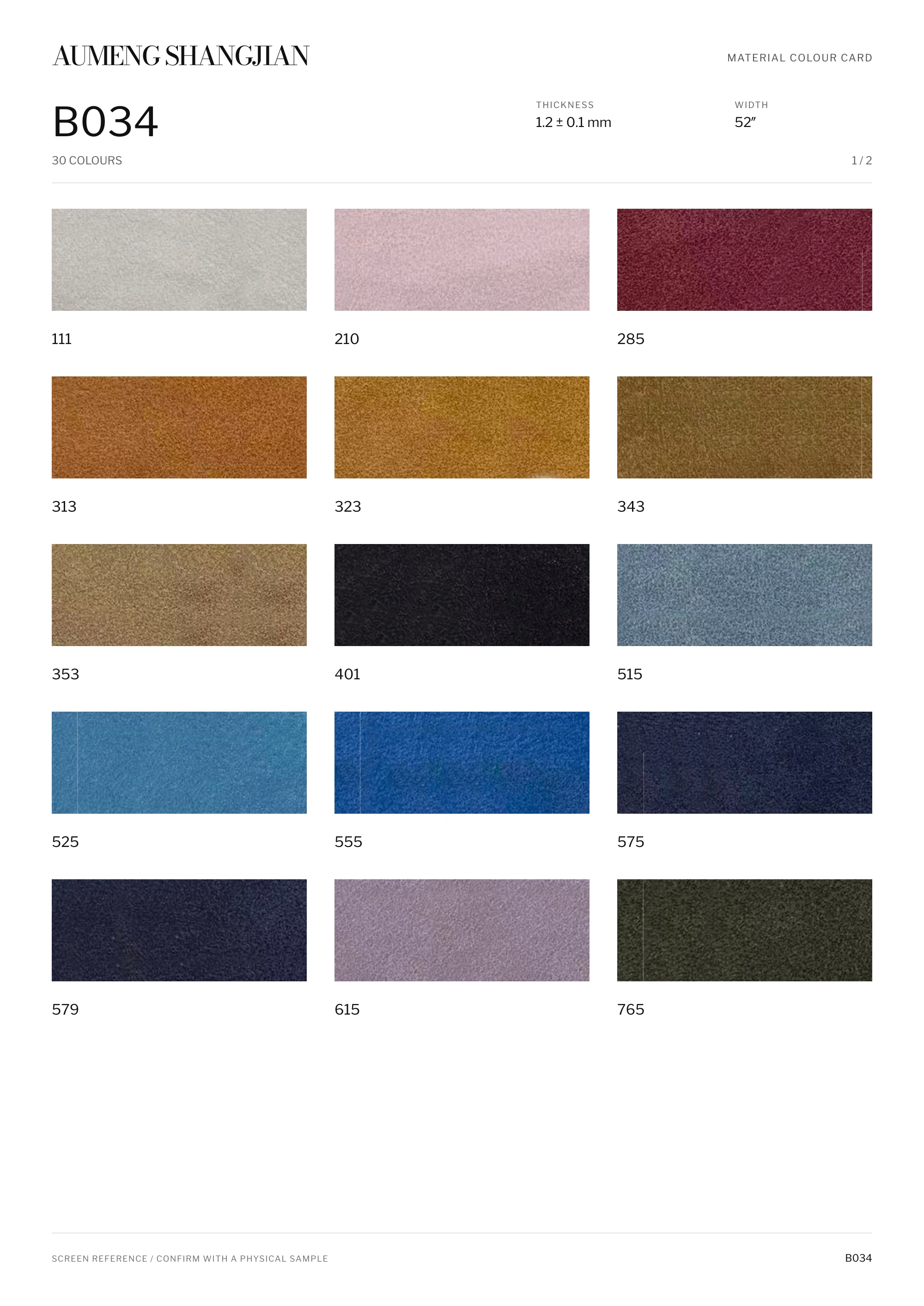 B034 Smooth surface · Electronic colour card · 1 / 2