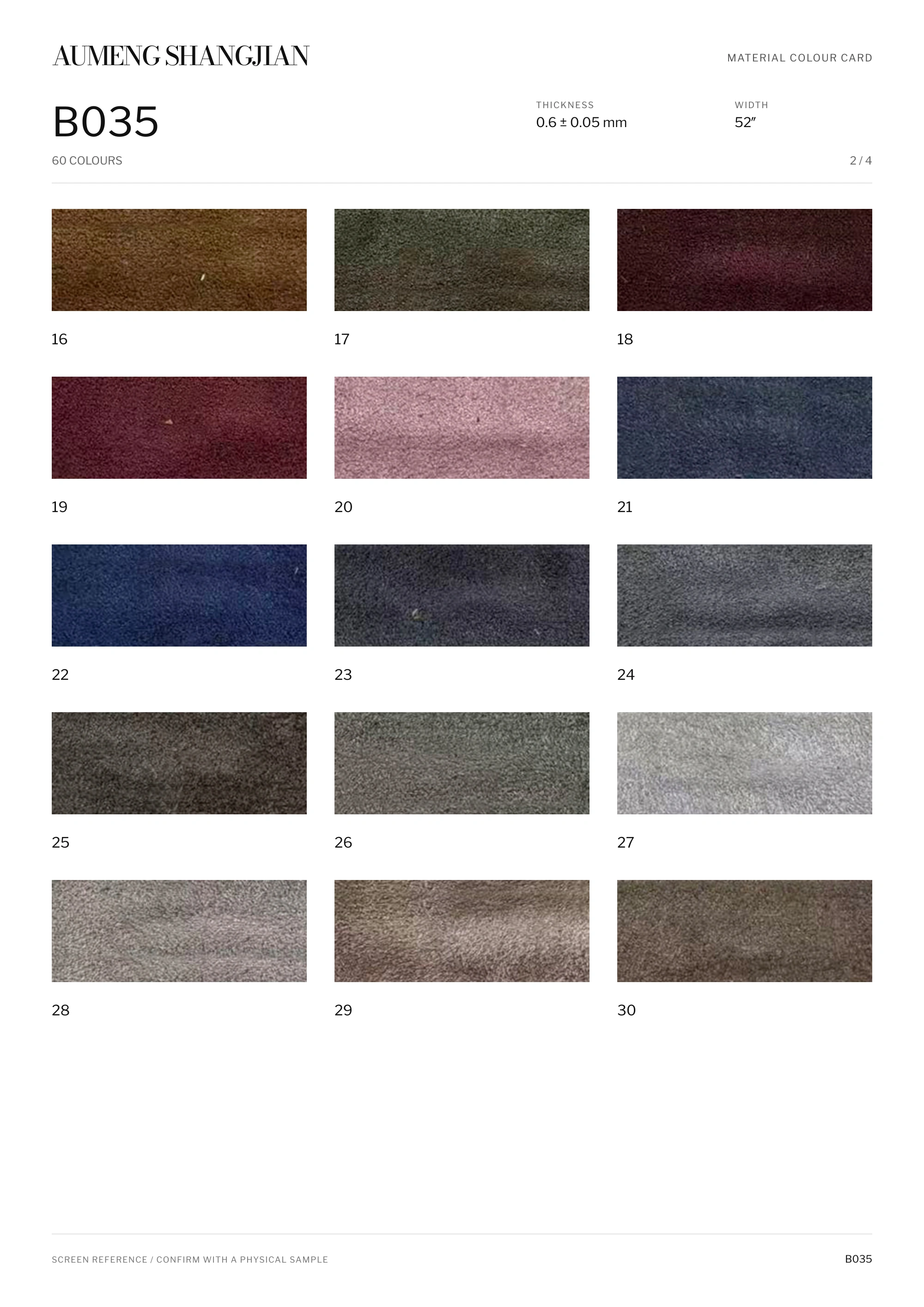 B035 Smooth surface · Electronic colour card · 2 / 4