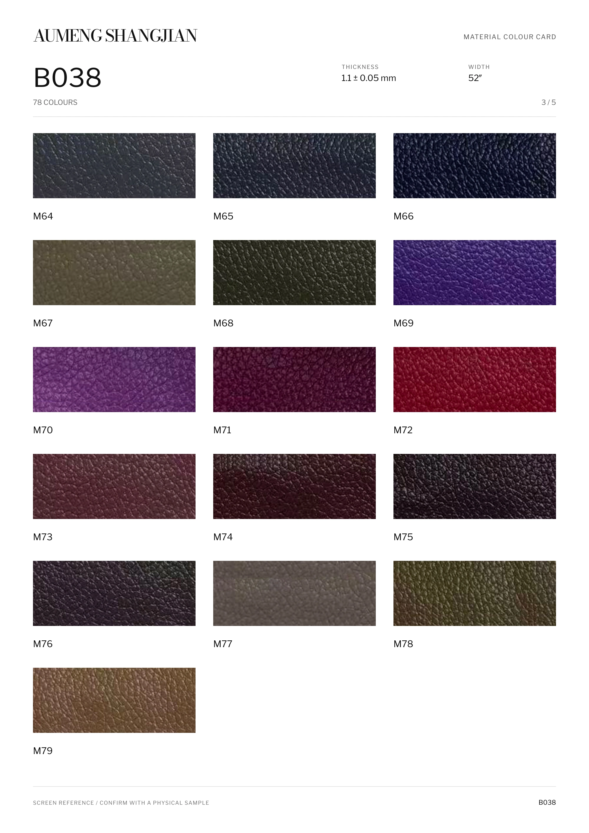 B038 Nappa grain · Electronic colour card · 3 / 5