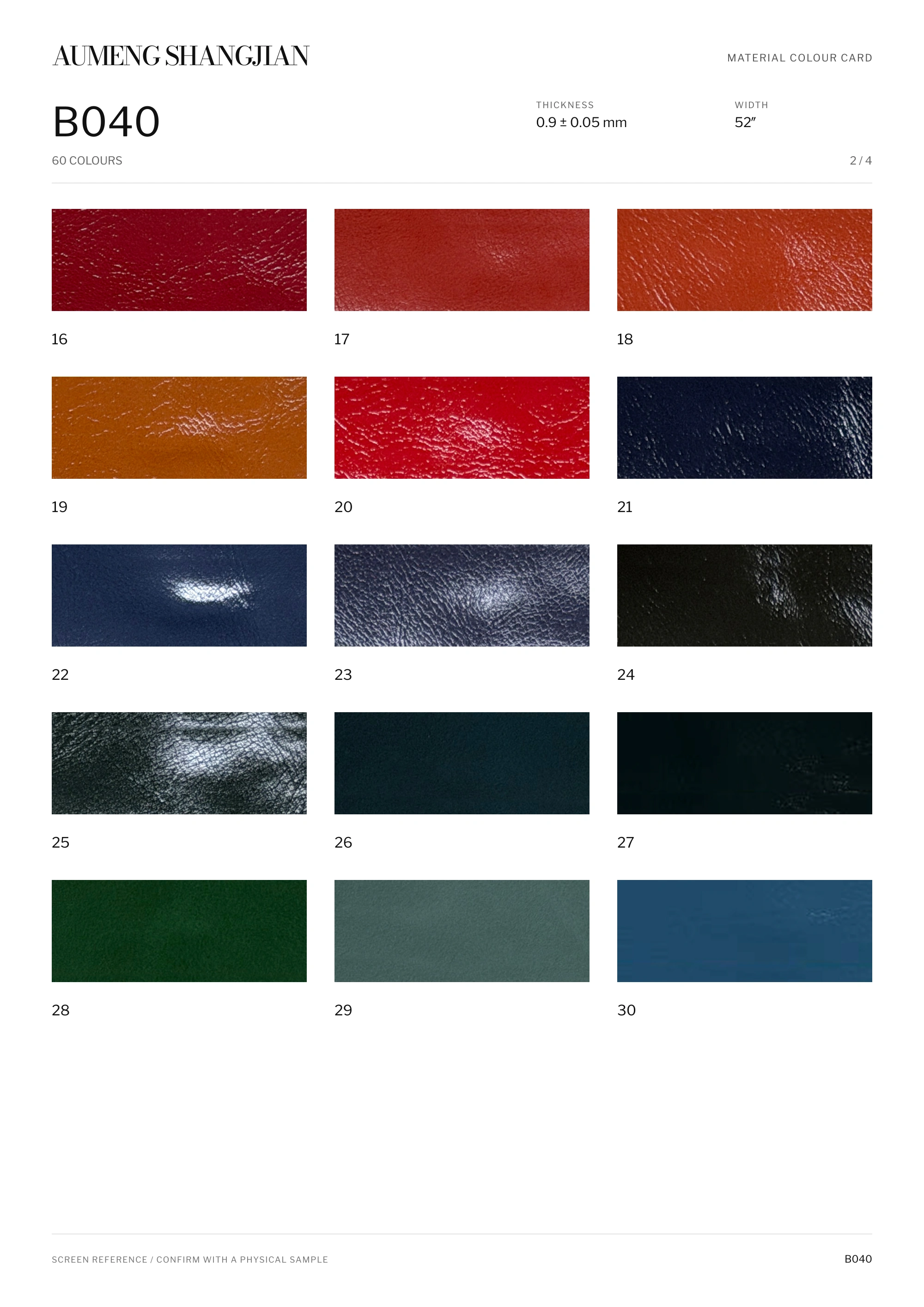 B040 Smooth surface · Electronic colour card · 2 / 4