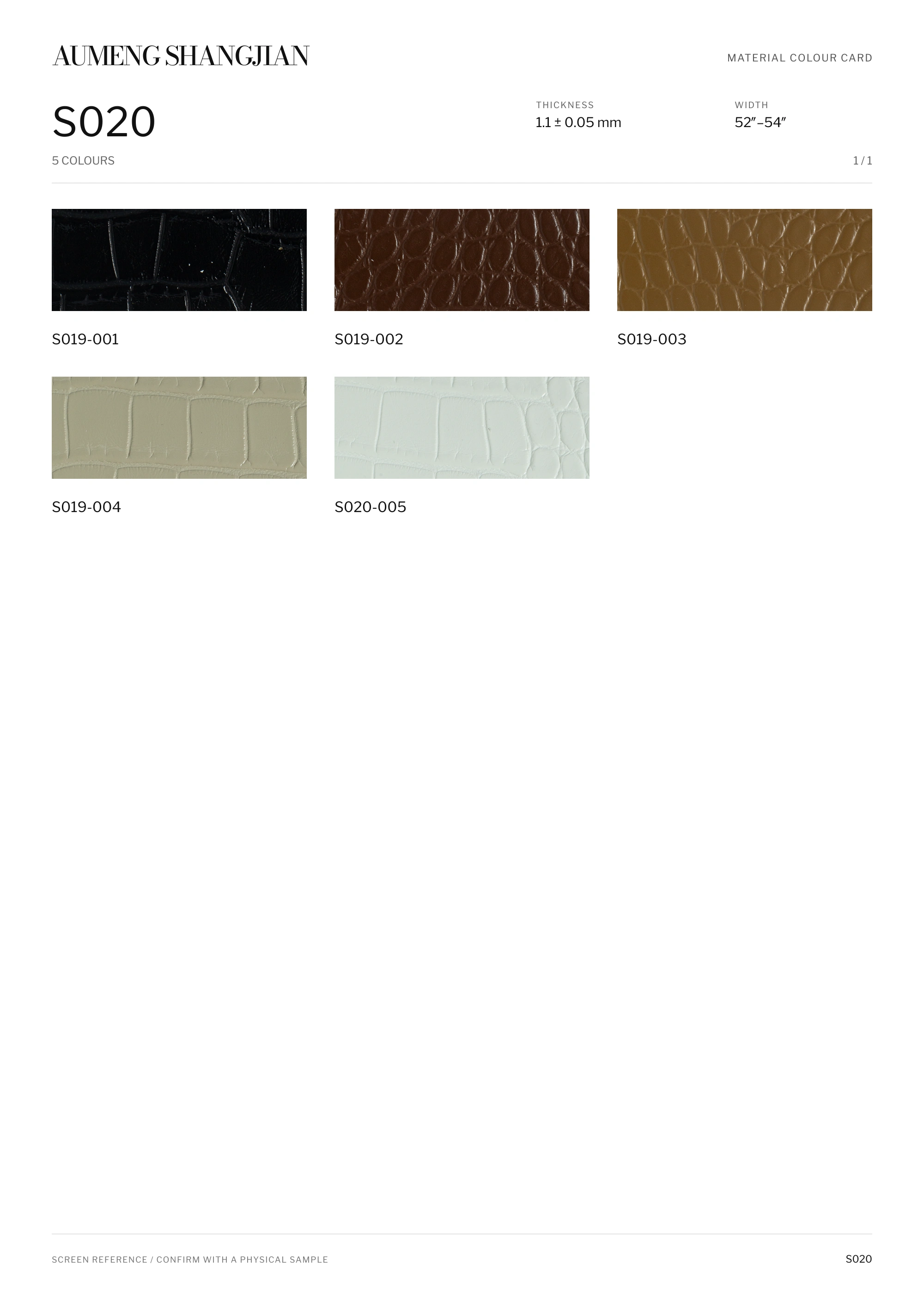 S020 Crocodile pattern · Electronic colour card · 1 / 1